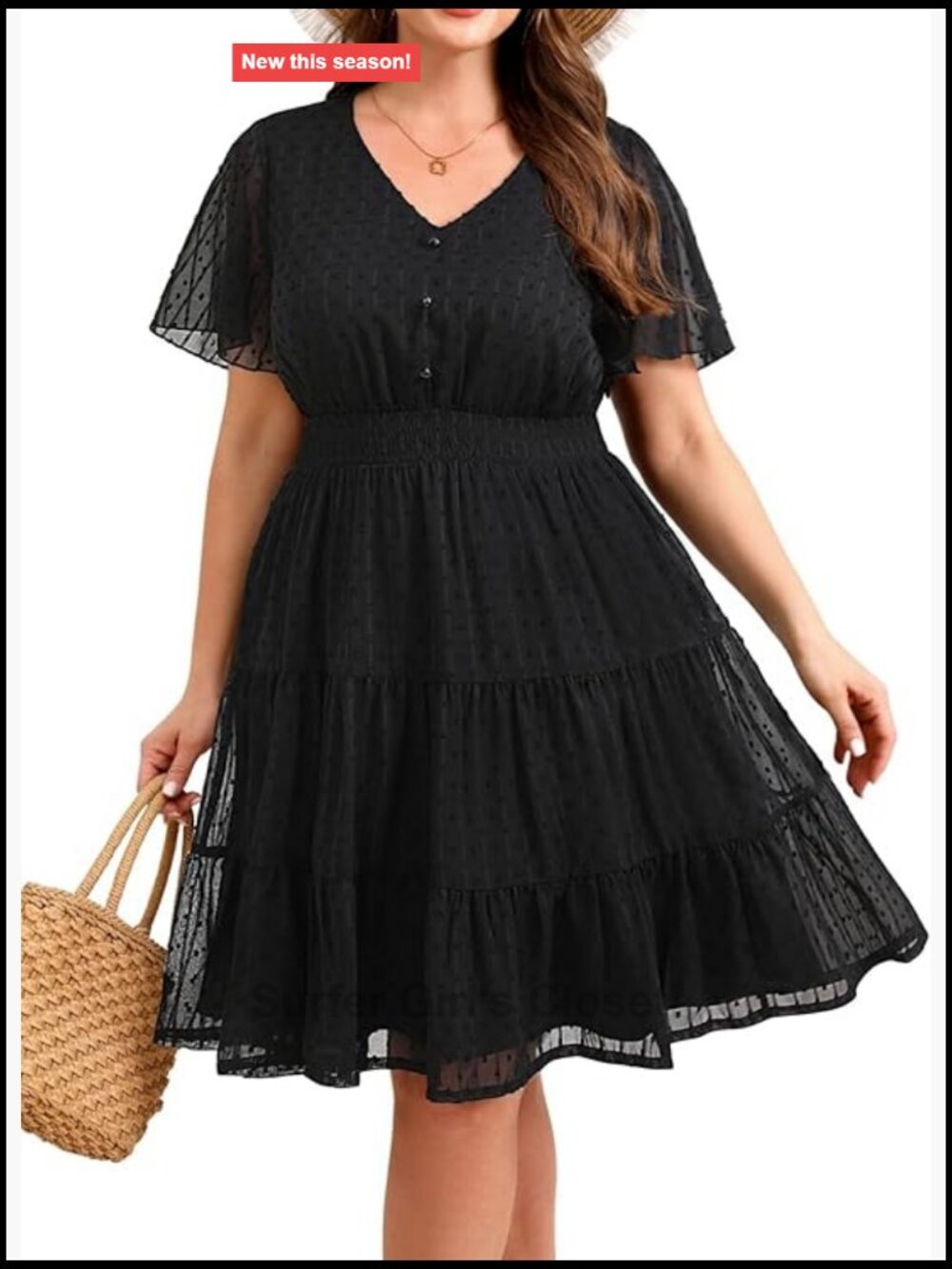 Plus Size Graduation Summer Dress V-Neck Flutter Sleeve Smocked Waist Swiss Dots